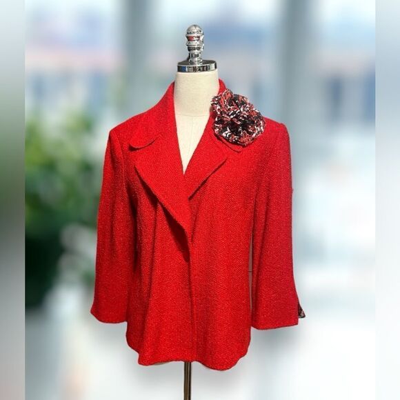 NWT St. John Venetian Red $1250 Tweed Boucle Wool Blend Jacket Blazer Size 10 - Picture 5 of 16